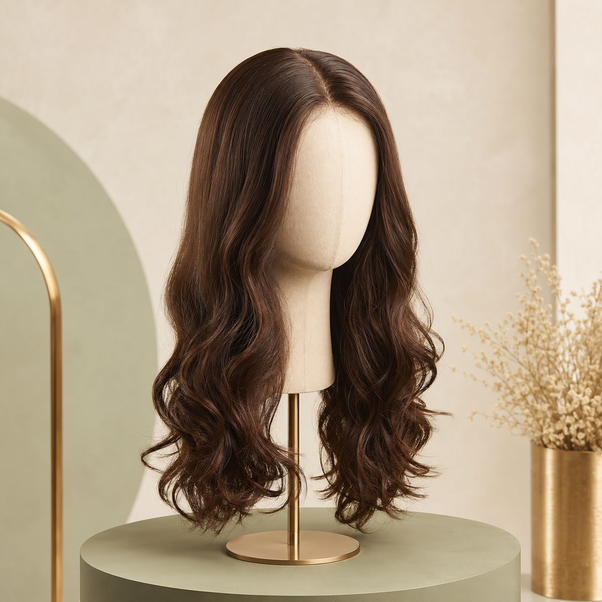Rich brown long-wave silk top cranial prosthesis